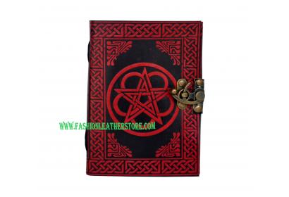 Celtic Beautiful Leather Journal Shadow Handmade Red With Black Pentagram Note Book Gift Use 